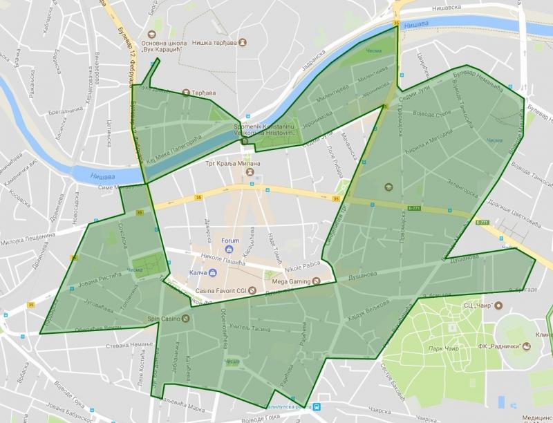 Mapa parking zona u Nisu