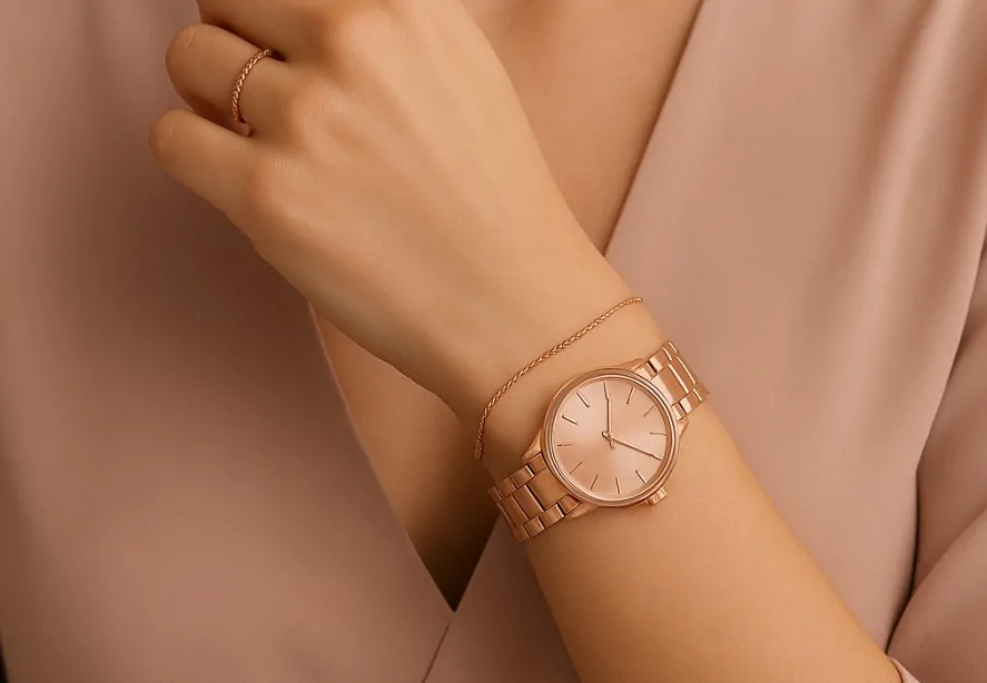Kombinacija sata i ostalog nakita sve u roze gold varijanti