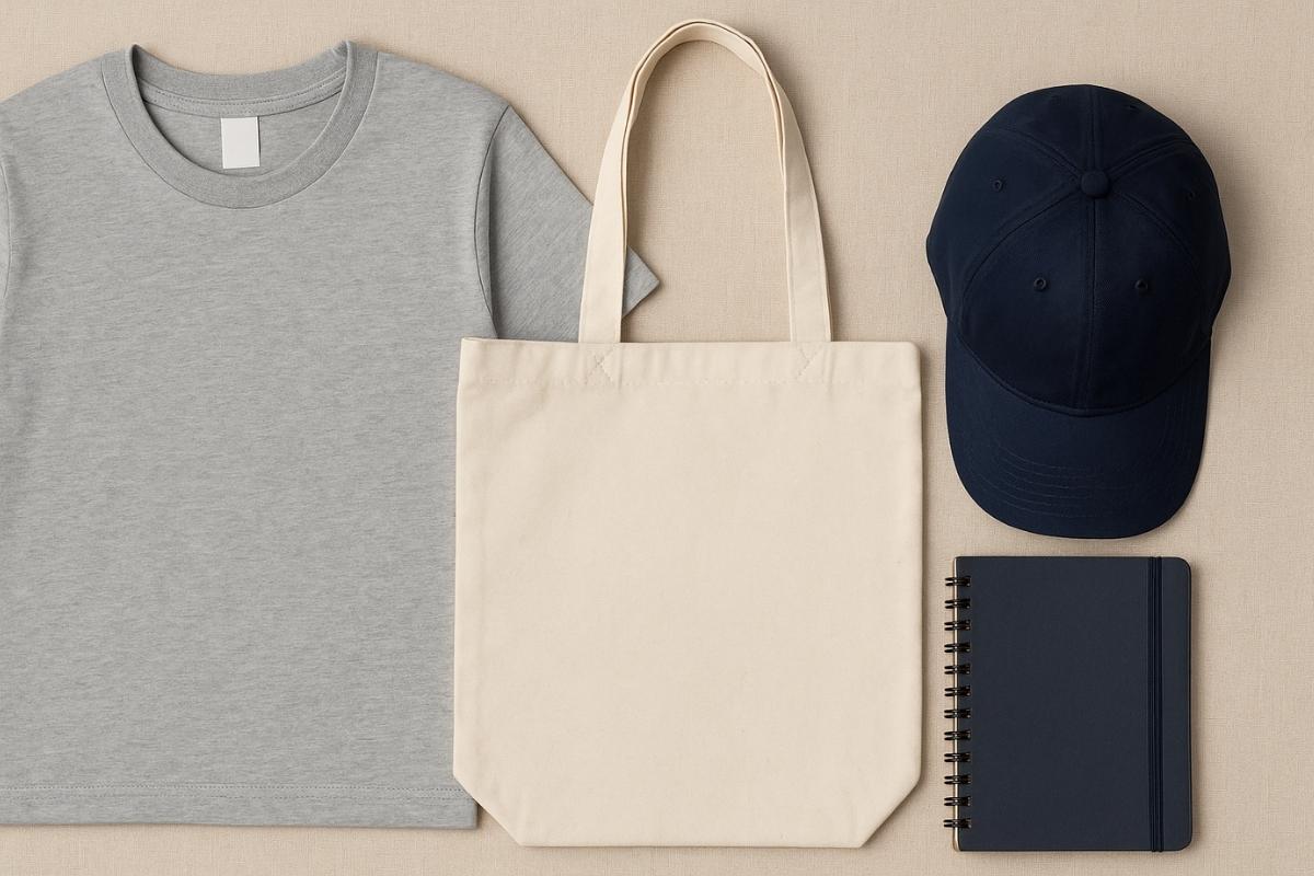 Siva majica, bež ceger i tamnoplavi kačket raspoređeni na svetloj tkanini